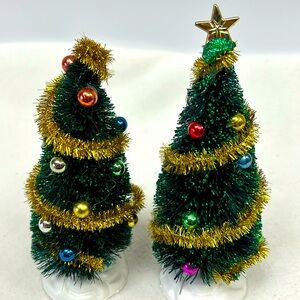 Vintage set of two  6”decorated bottle brush trees by LEMAX